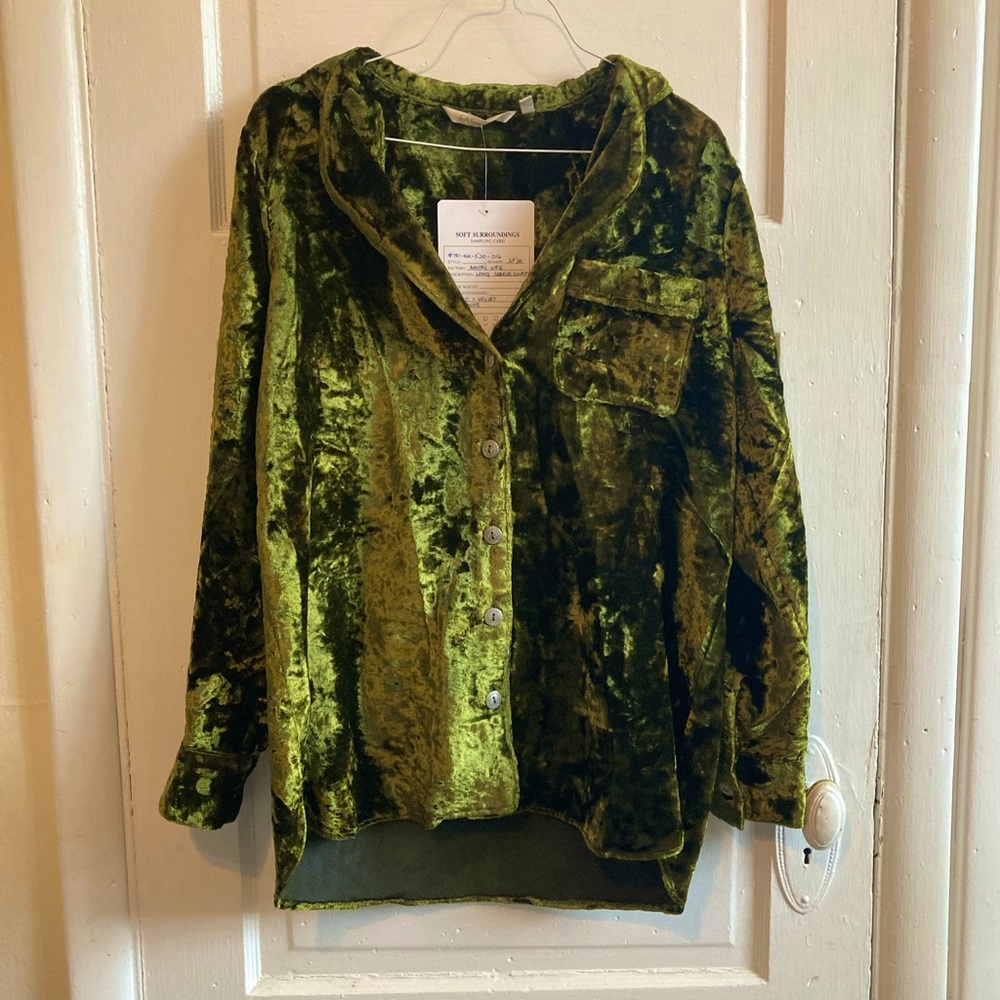 Green Velvet Jacket // Soft Surroundings Velour Button Up